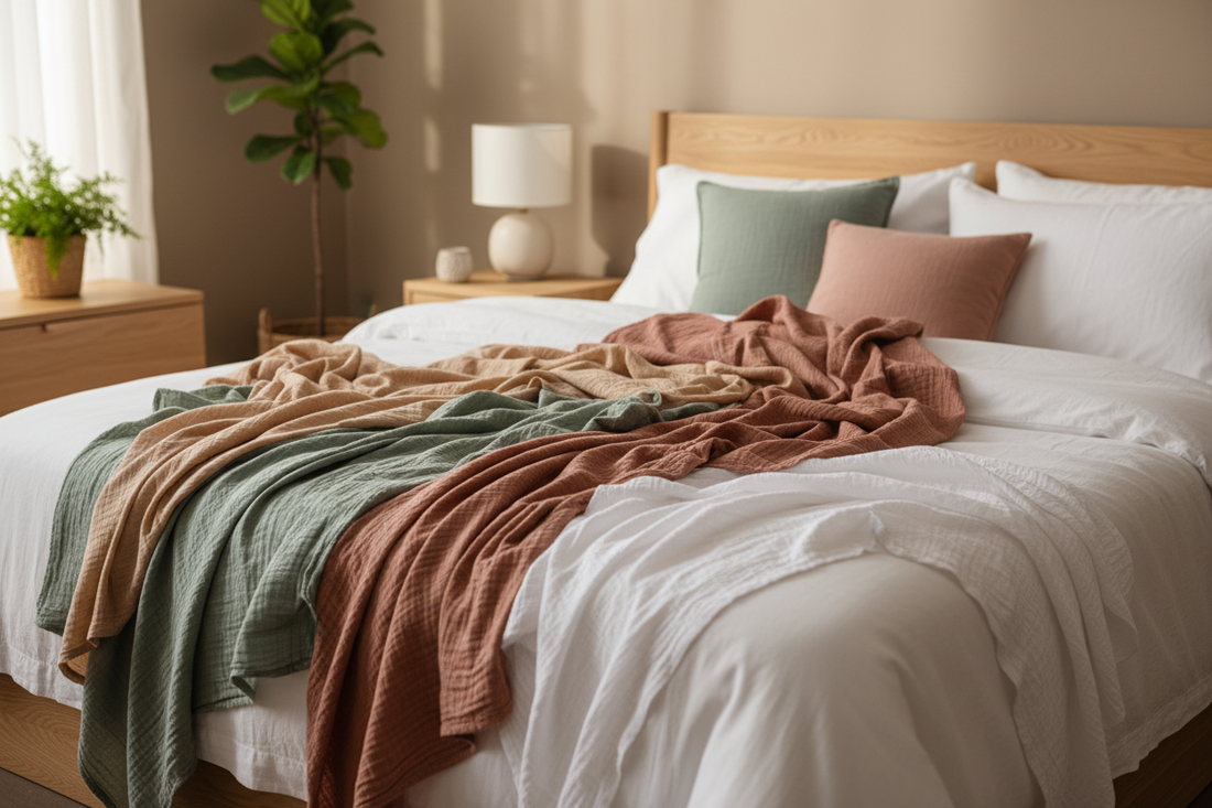 Musselin Stoffe im Schlafzimmer voller Gemütlichkeit und Wärme