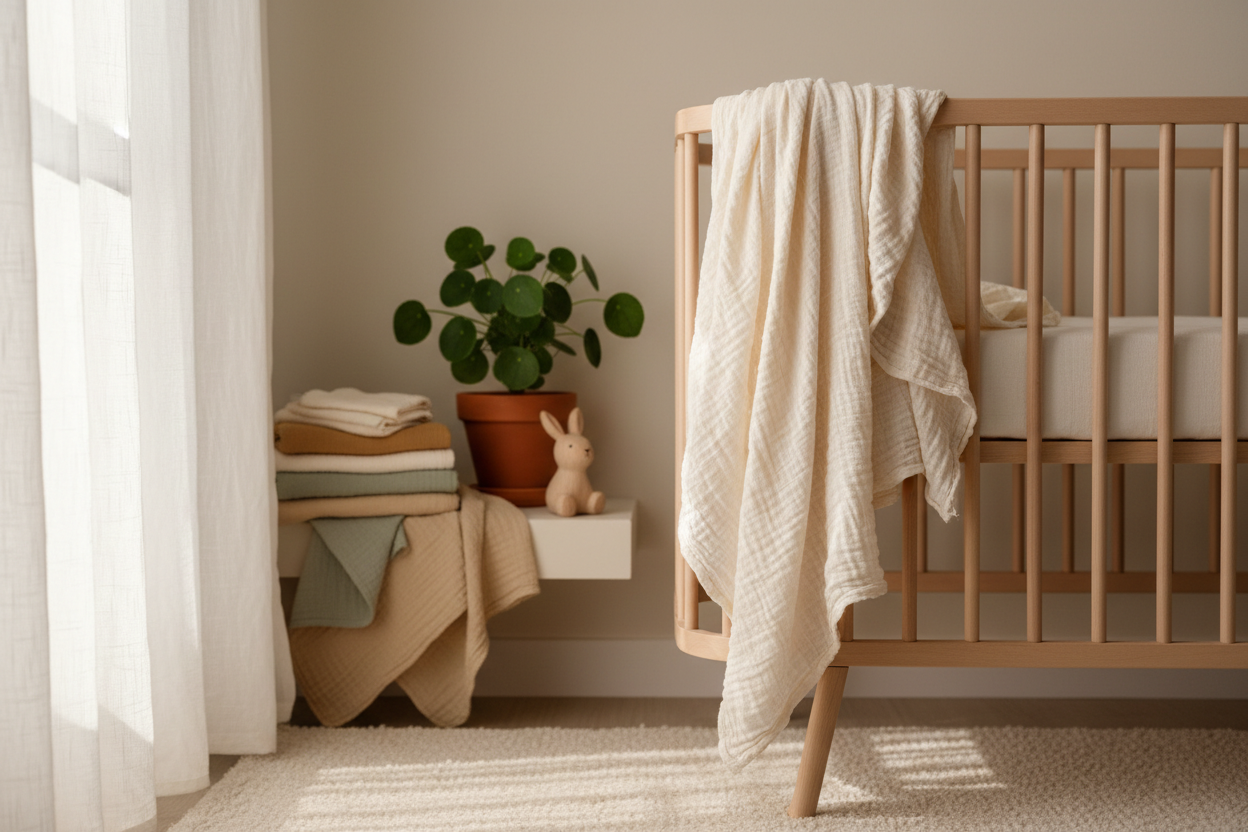 Musselin Textilien im Kinderzimmer für Babys und Kindern. Der perfekte Stoff für alle Fälle