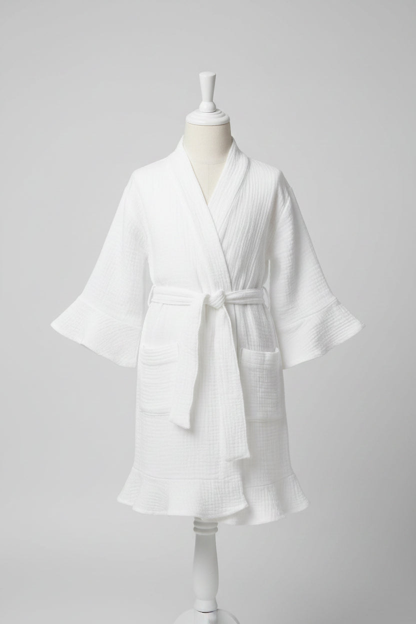 Individuell hergestellter Bademantel aus Musselin als Geschenk oder für sich selbst. Wellness kann kommen