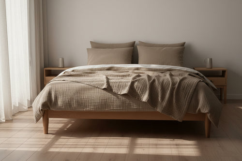 Musselin-Bettwäsche Set in Beige – natürliche Baumwoll-Bettwäsche von Zweig und Faden
