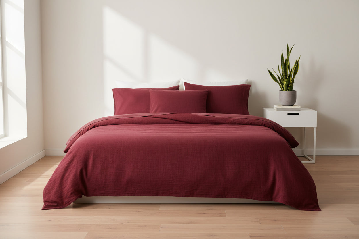 Musselin-Bettwäsche Set in Bordeauxrot – elegante Farbe aus weicher Baumwolle
