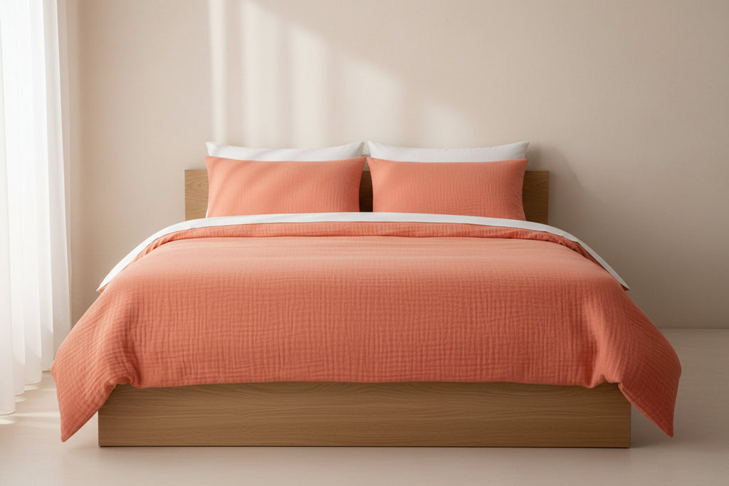 Musselin-Bettwäsche Set in Coral – lebendige Farbe, atmungsaktives Bettzeug