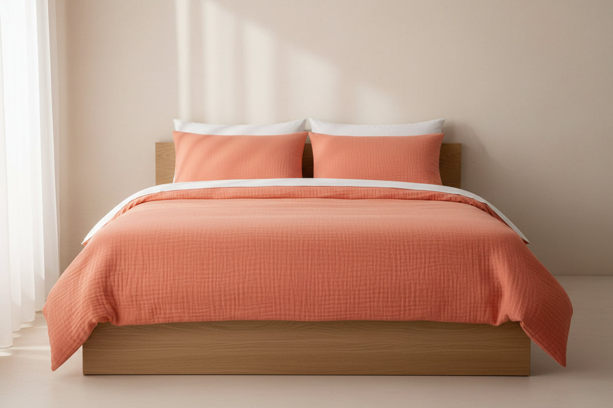 Musselin-Bettwäsche Set in Coral – lebendige Farbe, atmungsaktives Bettzeug