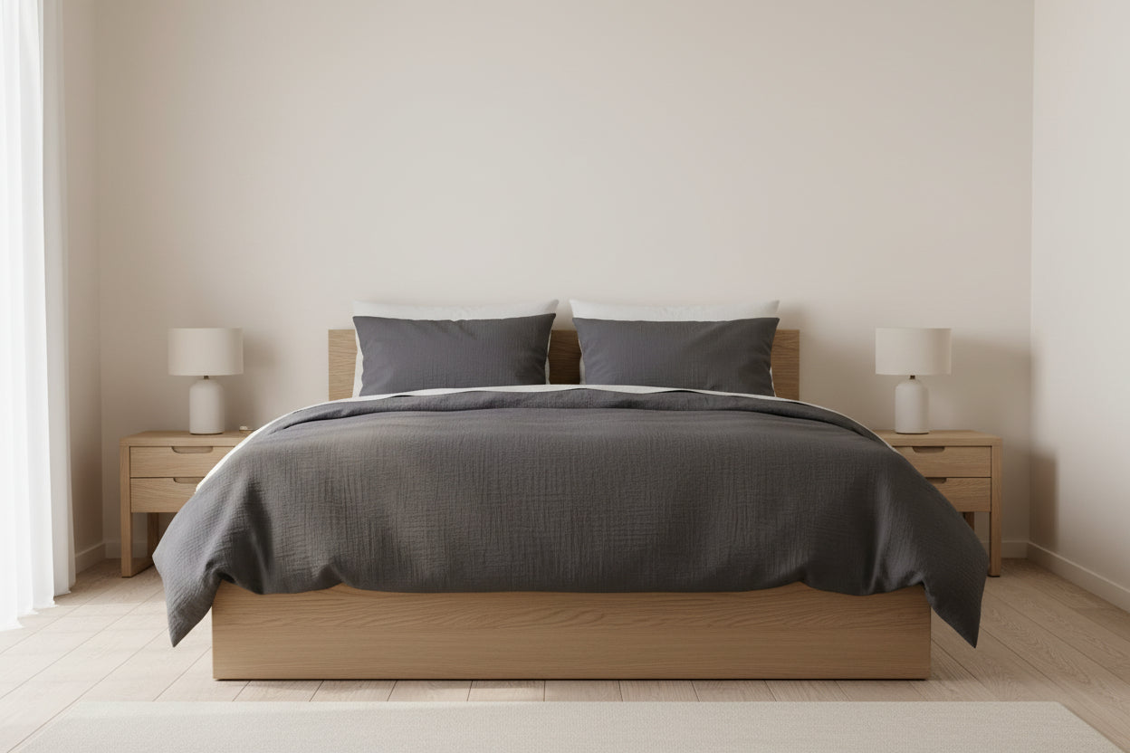 Musselin-Bettwäsche Set in Dunkelgrau – modernes Design aus weichem Double-Gauze