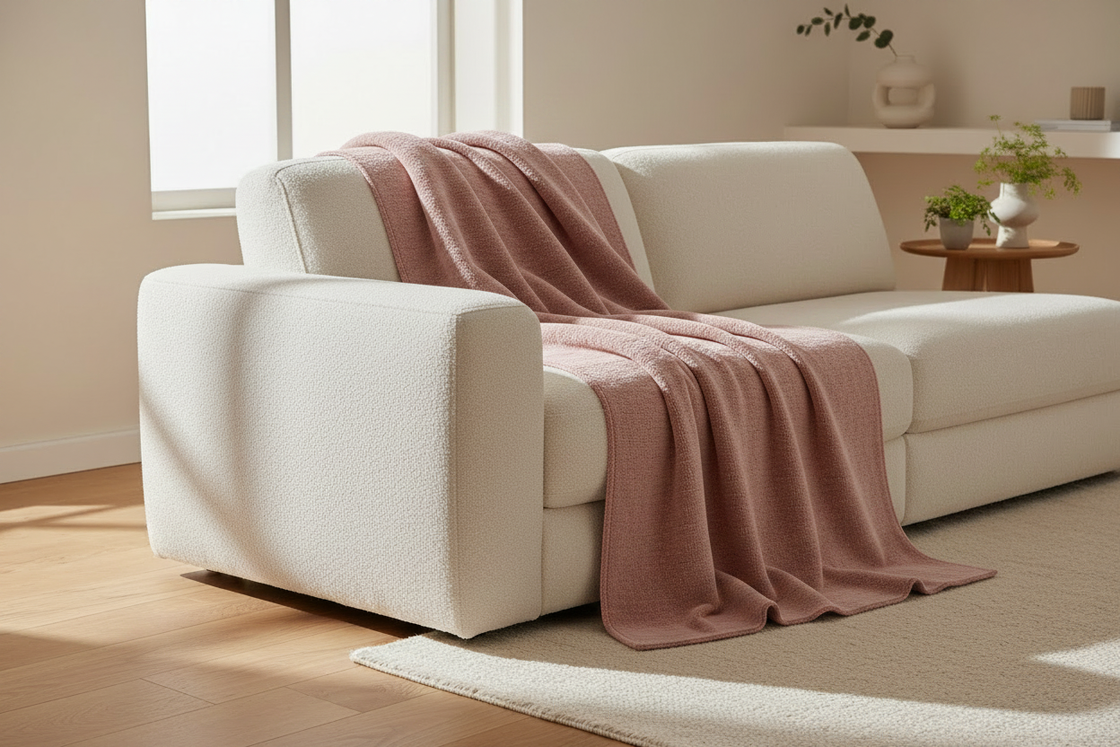 Musselin-Tagesdecke in Blush – einfarbige Wohndecke aus weichem Double-Gauze