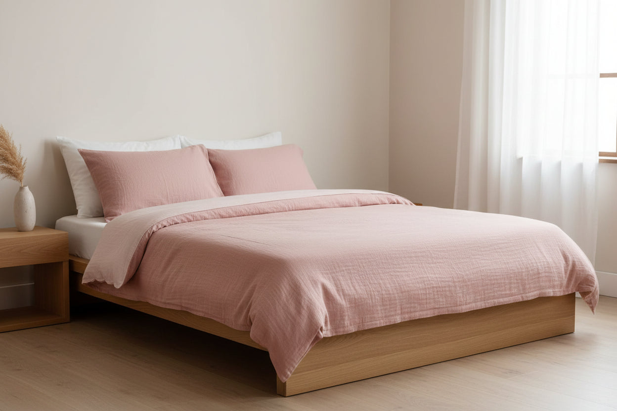 Musselin-Bettwäsche Set in Rosa – zarte Pastellfarbe aus Double-Gauze Baumwolle