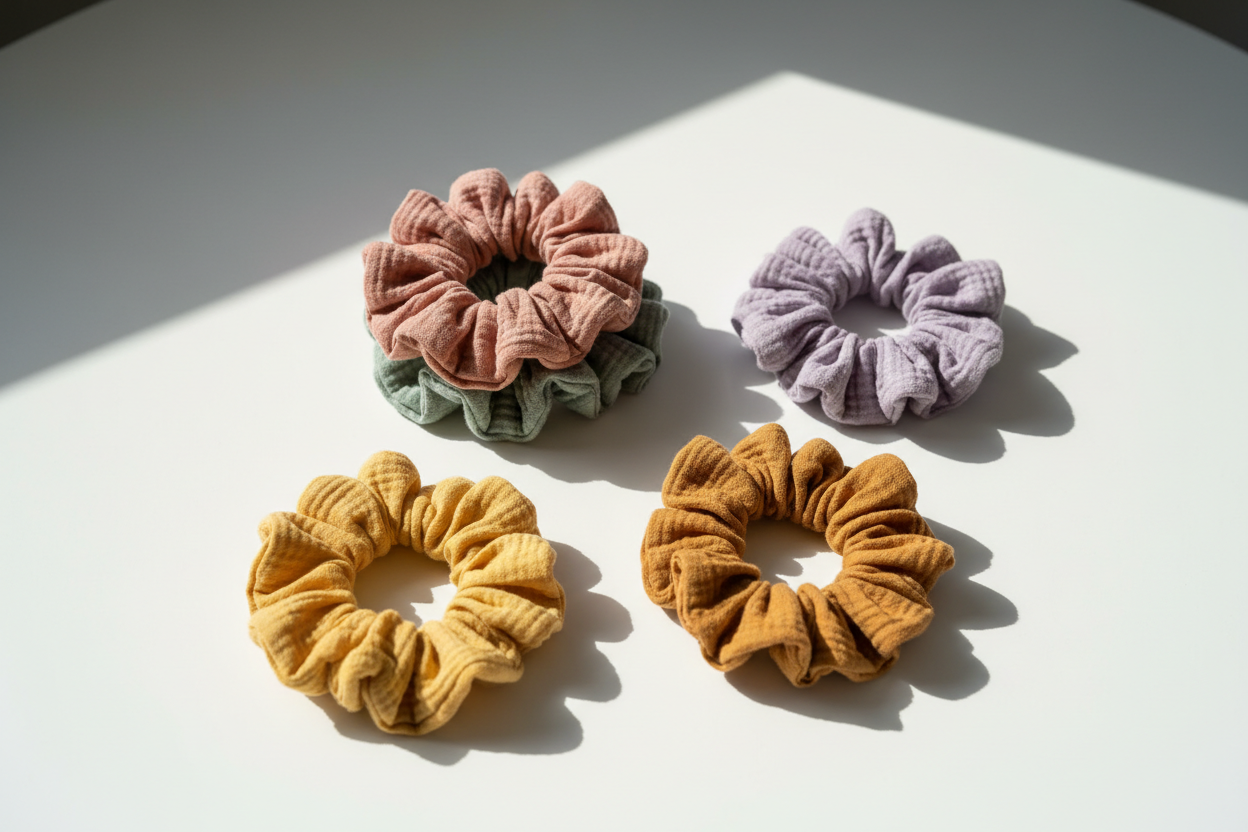 Musselin Scrunchie aus weichem Double-Gauze – elegantes Haargummi von Zweig und Faden