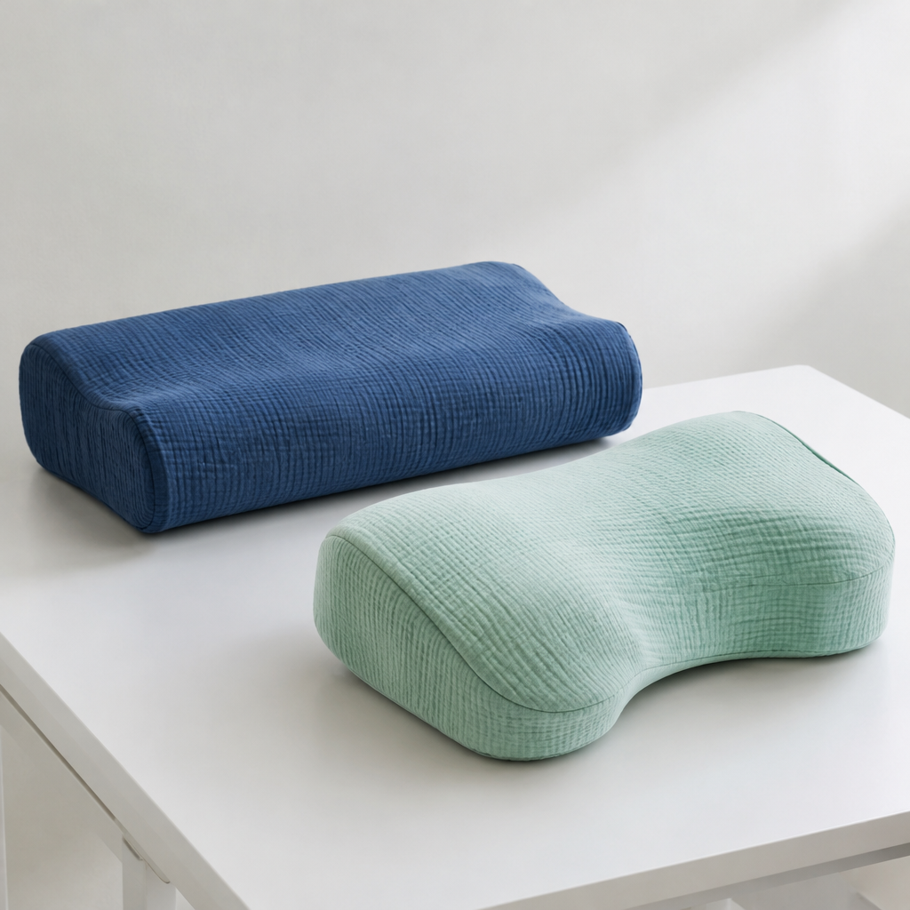 Orthopädischer Kissen bezogen mit Musseln in blau und mint von Zweig und Faden