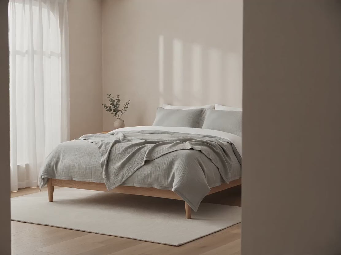 High end commercial video von der Musselin Bettwäsche von Zweig und Faden. Hochwertig und aus verschiedenen Farben sowie bi-color möglich, nach Wunsch gefärtigt. Regional und made in Germany