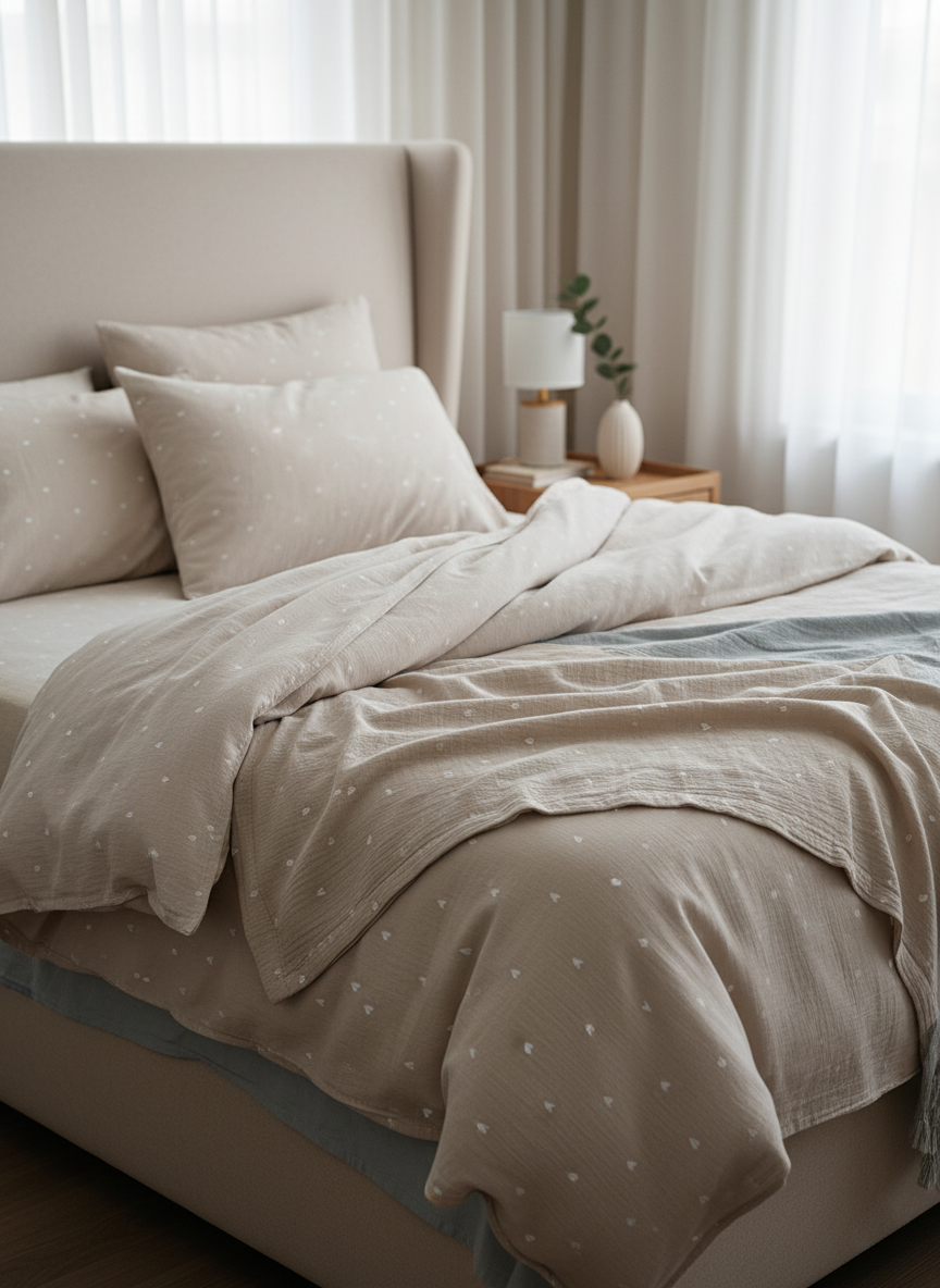 Handgemachte Musselin Bettwäsche mit Herz-Detail